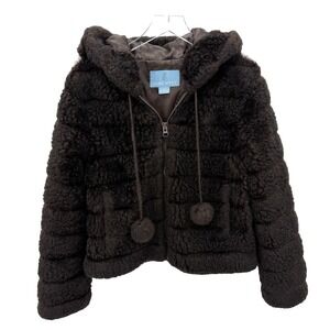 Vintage Nine West Faux Fur Pom-Pom Coat Size L Apres-Ski Chalet Chic Glam Brown
